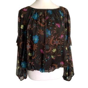 Free People Small Wild Flower Honey Colorful Mesh Ruffle Boho Festival Top